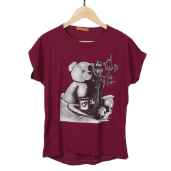تیشرت جلو نخی طرح دختر و خرس